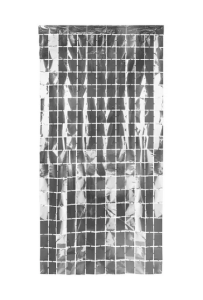 Kurtyna Party Kwadraty srebrny 100x200cm