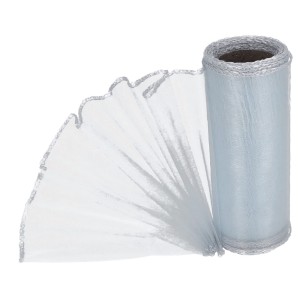 Organza obszywana Srebrny 12cmx8m