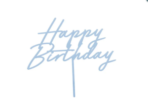 Topper akrylowy na tort Happy Birthday mglisty niebieski 16,5 cm