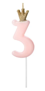 Świeczka urodzinowa Cyferka 3 w kolorze jasnoróżowym 9,5cm