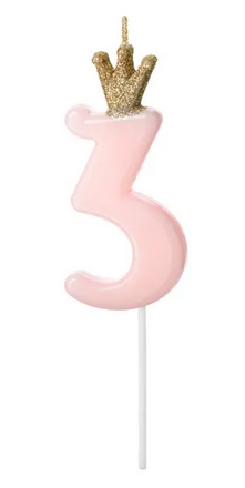 Świeczka urodzinowa Cyferka 3 w kolorze jasnoróżowym 9,5cm