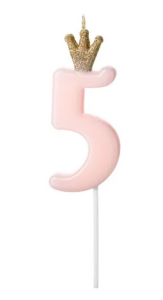 Świeczka urodzinowa Cyferka 5 w kolorze jasnoróżowym 9,5cm