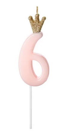 Świeczka urodzinowa Cyferka 6 w kolorze jasnoróżowym 9,5cm