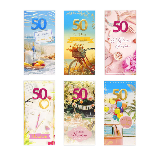 Kartka okolicznościowa DL Kartka na 50 Urodziny - MIX