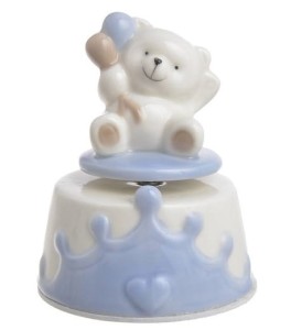 Miś porcelanowy 14cm pozytywka niebiesko-biała