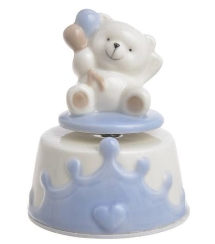 Miś porcelanowy 14cm pozytywka niebiesko-biała