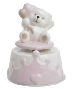 Miś porcelanowy 14cm pozytywka biało-różowy