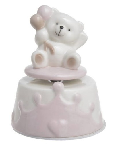 Miś porcelanowy 14cm pozytywka biało-różowy