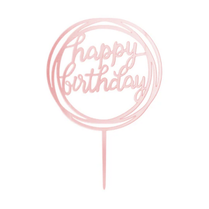 Topper na tort "Happy Birthday" różowe złoto 17cm