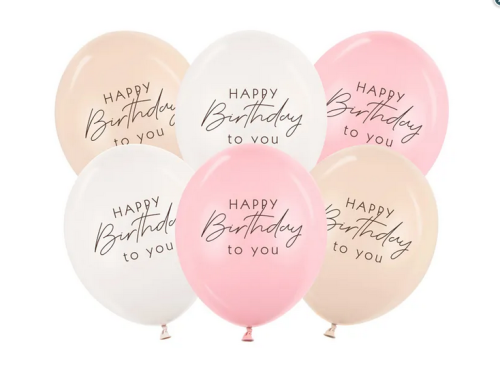 Balony 30 cm Happy Birthday mix różowy 6szt/opak