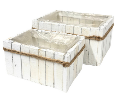 Osłonka drewniana do kwiatów prostokątna kpl. 2szt biała 28x22cm