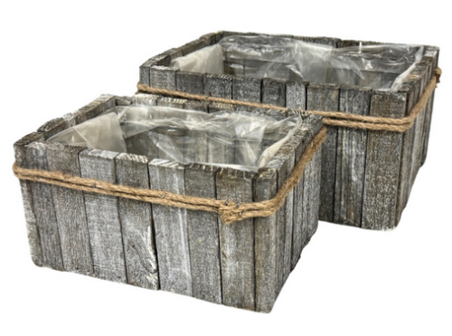 Osłonka drewniana do kwiatów prostokątna kpl. 2szt szara 28x22cm