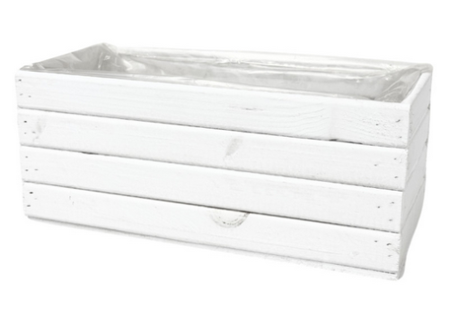 Osłonka prostokątna drewniana do kwiatów podłużna biała 30x13cm