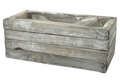 Osłonka prostokątna drewniana do kwiatów podłużna szara 30x13cm