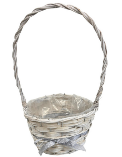 Koszyk wiklinowy z kokardką do kwiatów kompozycji prezentów biały 47cm