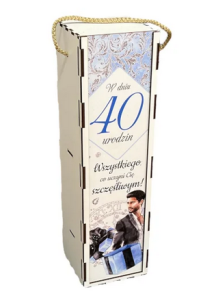Skrzynka drewniana na wino 40 urodziny Zegar M 33,5x9,5cm