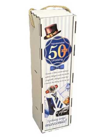 Skrzynka drewniana na wino 50 Urodziny GadżetM 33,5x9,5cm