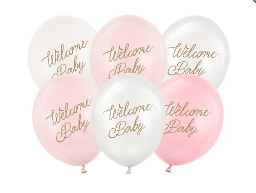 Balony 30 cm Welcome Baby mix różowy 6szt/opak