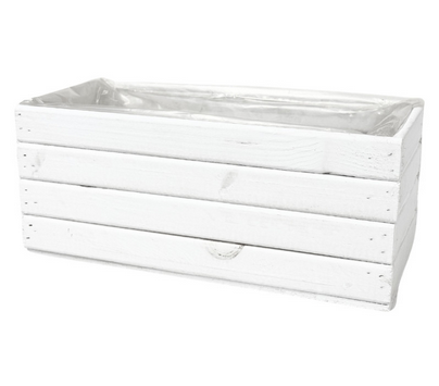 Osłonka Prostokątna Drewniana do Kwiatów Podłużna Biała 30x13 cm