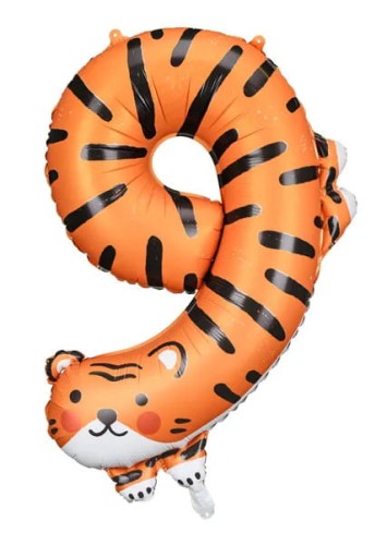 Balon foliowy cyfra "9" tygrys 64x87cm
