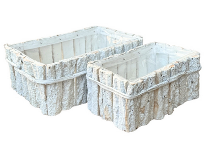 Osłonka z kory do kwiatów Prostokątna Zestaw dwóch Dekoracja Korytko Biała