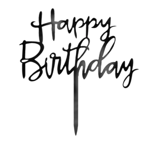 Topper na tort Happy Birthday czarny 13x13,5cm