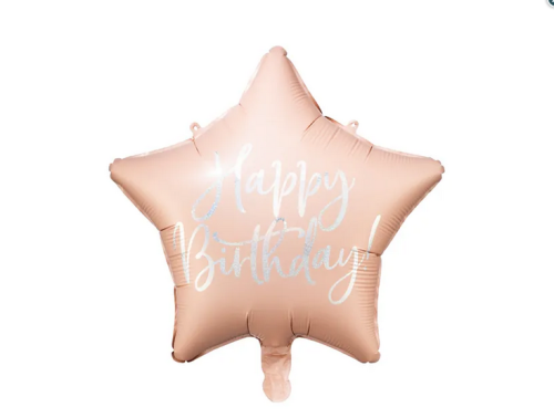 Balon foliowy Happy Birthday 40cm jasny pudrowy róż