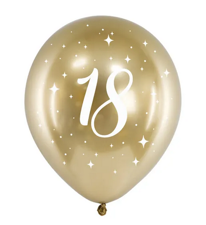 Balony Glossy 30cm "18" złoty 6szt/opak