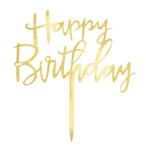 Topper na tort Happy Birthday lustrzany złoty 13,5x13cm