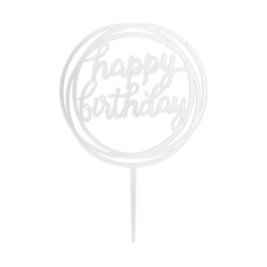 Topper na tort "Birthday" srebrny 11x17cm