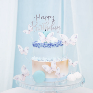 Topper na tort Happy Birthday lustrzany srebrny 1szt.