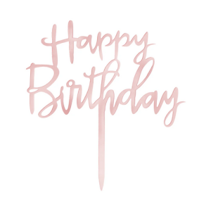 Topper na tort Happy Birthday lustrzany rose gold 13x13,5cm