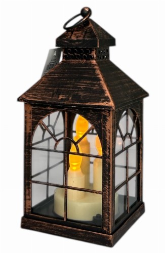 Latarnia ze świecą LED 10x10x13,5cm brąz