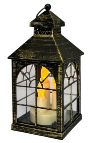 Latarnia ze świecą LED 10x10x13,5cm złoty