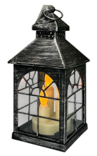 Latarnia ze świecą LED 10x10x13,5cm srebrny