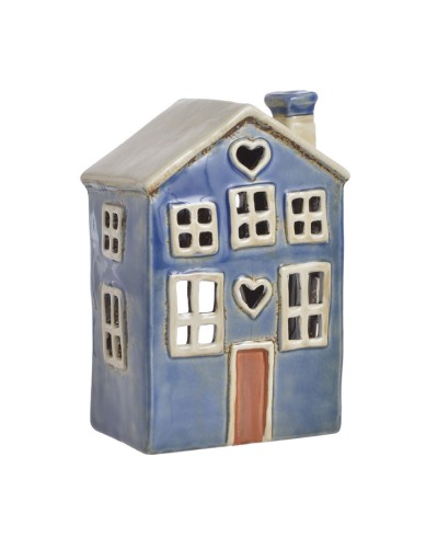 Domek ceramiczny niebieski z białym dachem