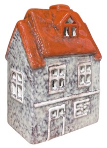 Domek szary bordowy dach ceramika 9x6x13cm
