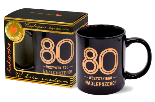 Kubek Premium Urodziny 80 czarno-złote