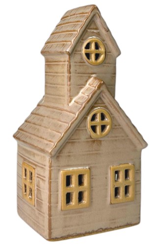 Kościół ceramiczny brązowy LED 8x6x15cm