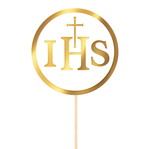 Topper na tort komunijny IHS biało-złoty 13cm