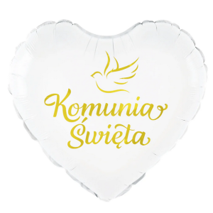Balon foliowy serce Komunia Święta biało-złoty 45cm