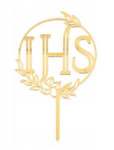 Topper na tort IHS złoty lustrzany 13cm