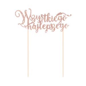 Topper na tort Wszystkiego najlepszego brokatowy rose gold 19cm