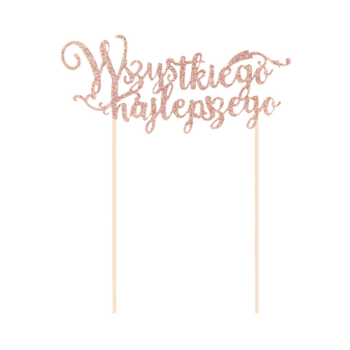Topper na tort Wszystkiego najlepszego brokatowy rose gold 19cm