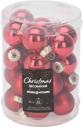 Bombki szklane 2,5cm 24szt czerwony