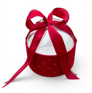 Flowerbox z kopułką welur z diamencikami 13cm