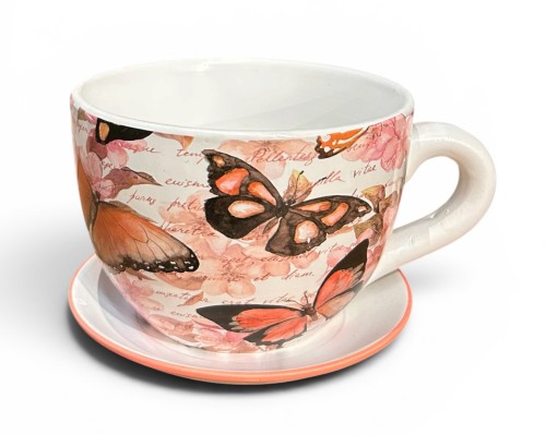 Osłonka filiżanka z podstawkiem 14 cm ceramiczna do doniczek 12-13 cm
