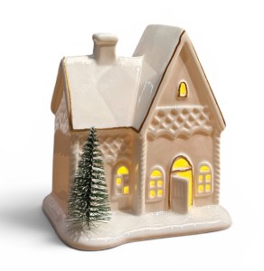 Domek ceramiczny biały z choinką 12cm