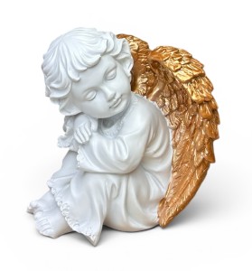 Aniołek dekoracyjny ze złotymi skrzydłami 15 cm