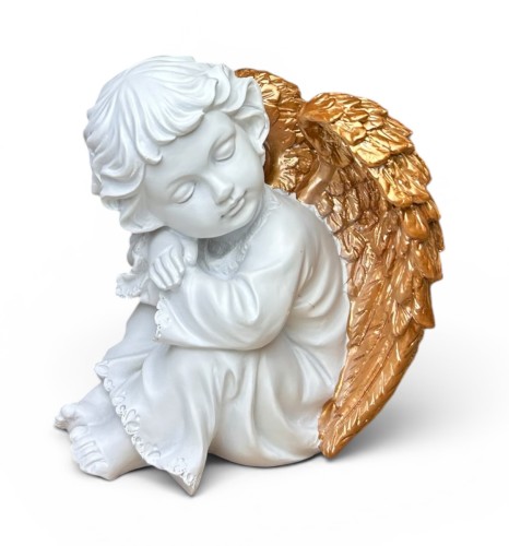 Aniołek dekoracyjny ze złotymi skrzydłami 15 cm